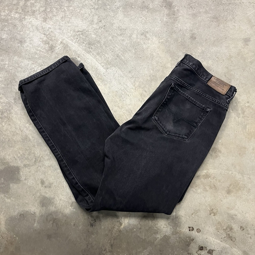 Vintage Guess Relaxed Fit Y2k Jeans Mens 38Wx32L Black Faded Baggy Straight Leg
